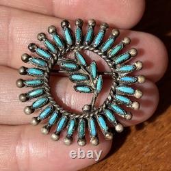 Zuni Vintage Unusual Shape Petit Point Turquoise Sterling Silver Brooch L3