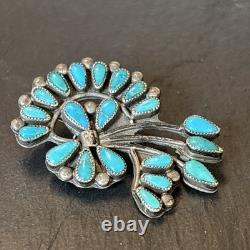 Zuni Vintage Unusual Shape Petit Point Turquoise Sterling Silver Brooch Xa