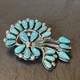 Zuni Vintage Unusual Shape Petit Point Turquoise Sterling Silver Brooch Xa