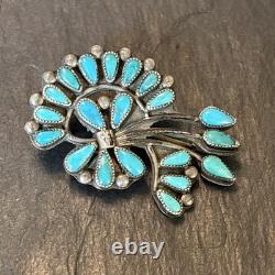 Zuni Vintage Unusual Shape Petit Point Turquoise Sterling Silver Brooch Xa