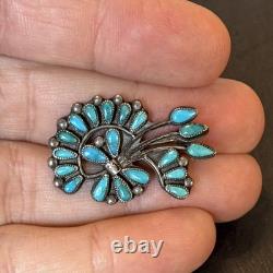 Zuni Vintage Unusual Shape Petit Point Turquoise Sterling Silver Brooch Xa