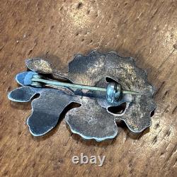 Zuni Vintage Unusual Shape Petit Point Turquoise Sterling Silver Brooch Xa