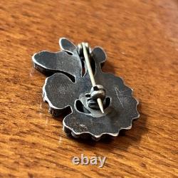 Zuni Vintage Unusual Shape Petit Point Turquoise Sterling Silver Brooch Xa