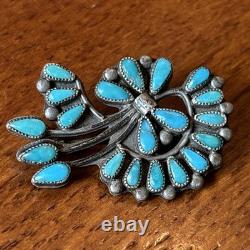 Zuni Vintage Unusual Shape Petit Point Turquoise Sterling Silver Brooch Xa