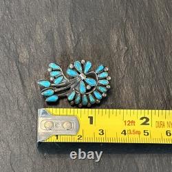 Zuni Vintage Unusual Shape Petit Point Turquoise Sterling Silver Brooch Xa
