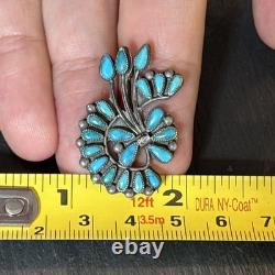 Zuni Vintage Unusual Shape Petit Point Turquoise Sterling Silver Brooch Xa