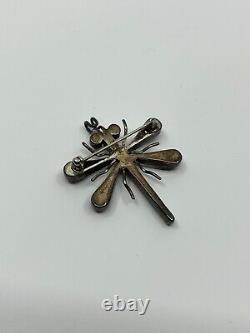 Zuni WJH Turquoise Coral Inlay Sterling Silver Dragonfly Brooch Pendant