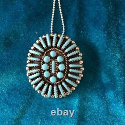 Zuni cluster necklace / brooch pin sterling silver turquoise needlepoint Vintage