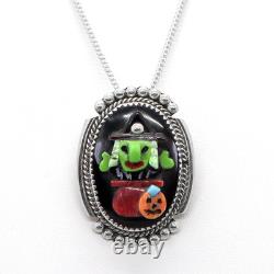 Zuni-mosaic Overlay Halloween Witch & Pumpkin Pin/pendant By Beverly Etsate