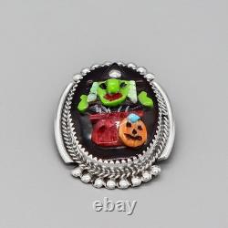 Zuni-mosaic Overlay Halloween Witch & Pumpkin Pin/pendant By Beverly Etsate