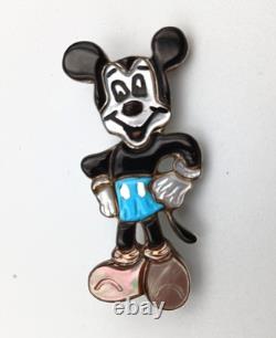 Zunitoon Mickey Mouse Sterling Silver Multi-Stone Inlay Pendant Pin Brooch