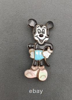 Zunitoon Mickey Mouse Sterling Silver Multi-Stone Inlay Pendant Pin Brooch